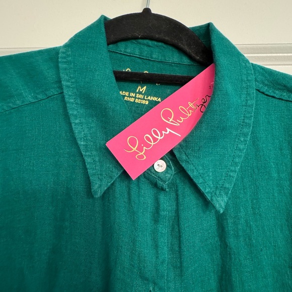 Lilly Pulitzer Seaview linen evergreen button up - Picture 3 of 6